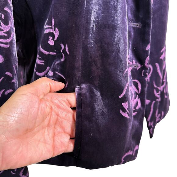 Jones New York Purple Velvet Burnout Blazer | Rose Floral Pattern | Size 4 - Picture 10 of 15
